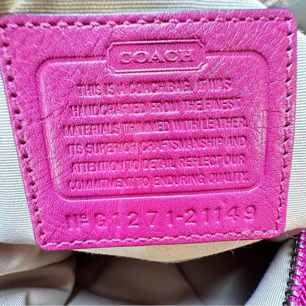 COACH Signature Tan And Pink Stripe Shoulder Bag Purse - Picture 6 of 16